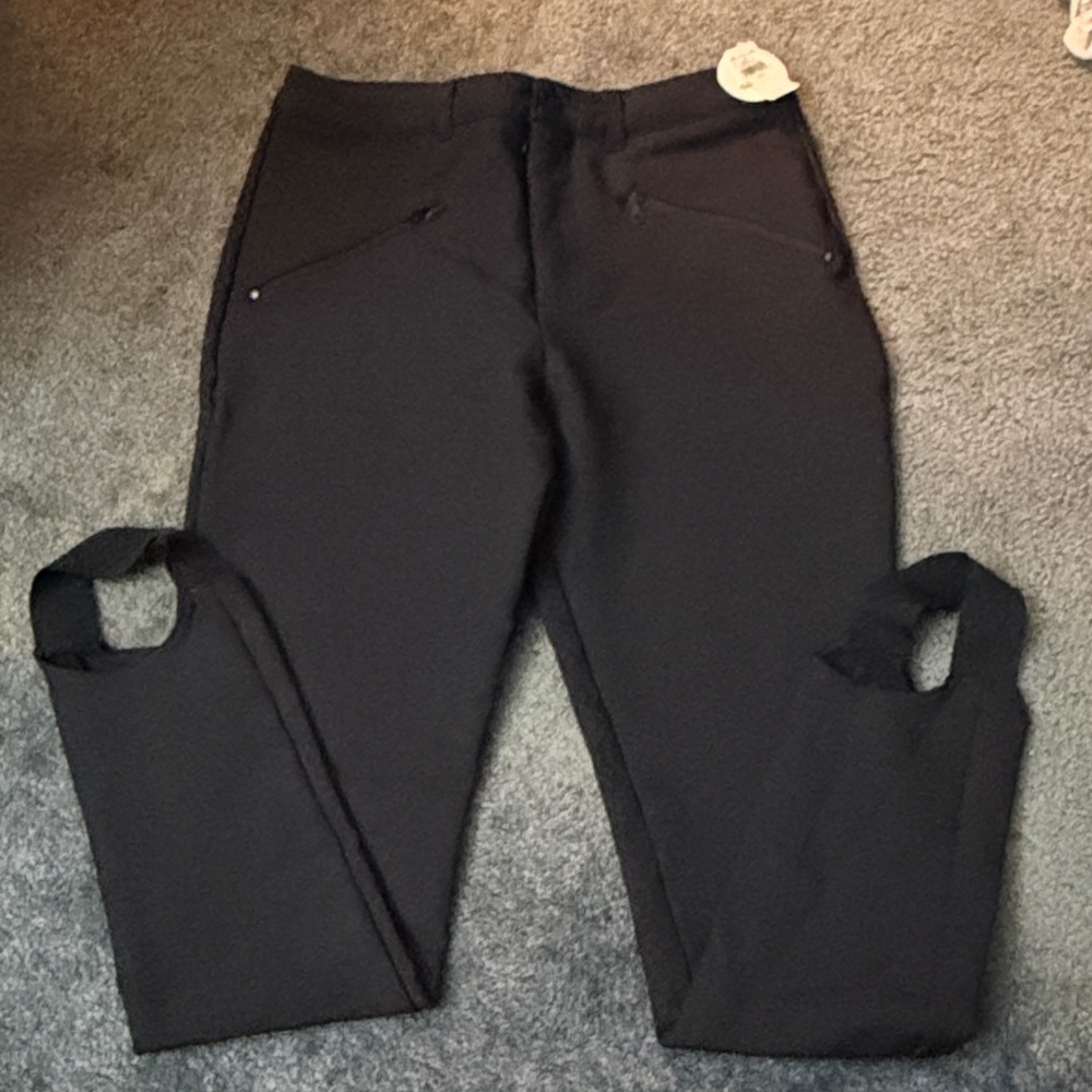 aerie Black Slim Track Joggers with Zip Pockets and Ankle Cutouts